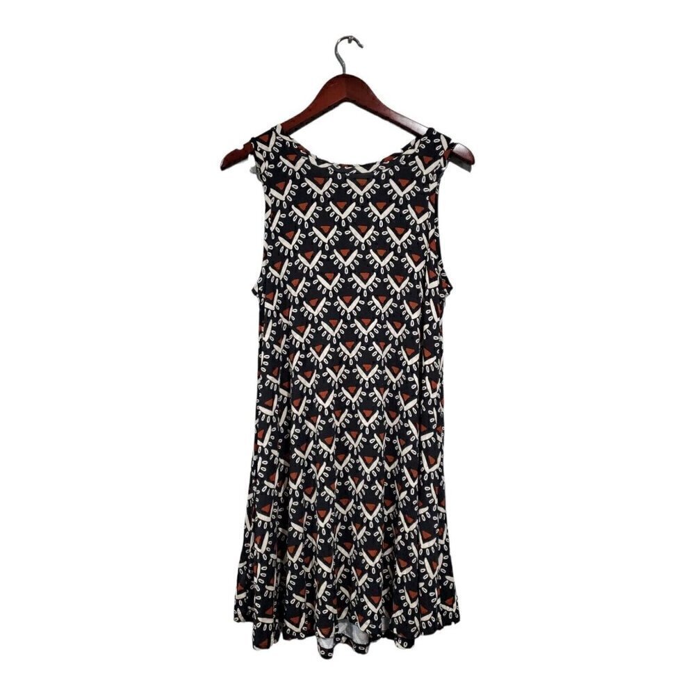 Loft Women's Brown Black Shift Dress Midi Sleeveless Casual Smocked Back Sz S